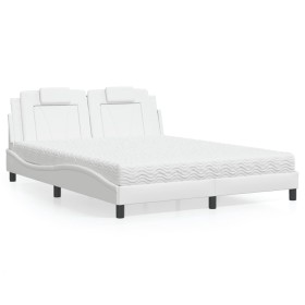 Cama con colchón cuero sintético blanco 160x200 cm de , Camas y somieres - Ref: Foro24-3208804, Precio: 406,78 €, Descuento: %