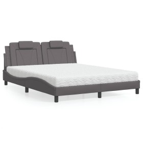 Bed with gray synthetic leather mattress 160x200 cm by , Beds and slatted bases - Ref: Foro24-3208806, Price: 430,16 €, Disco...