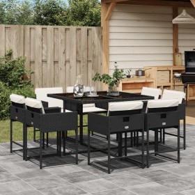 Set de comedor de jardín 9 pzas y cojines ratán sintético negro de , Conjuntos de jardín - Ref: Foro24-3278141, Precio: 412,8...
