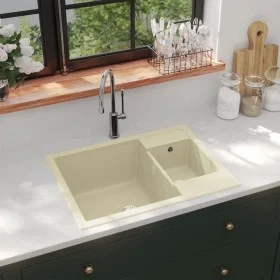 Double sink kitchen with overflow beige granite by vidaXL, Sinks - Ref: Foro24-147087, Price: 118,97 €, Discount: %