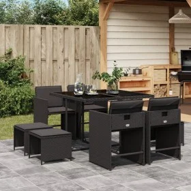 Set de comedor de jardín 9 pzas y cojines ratán sintético negro de , Conjuntos de jardín - Ref: Foro24-3277902, Precio: 424,3...