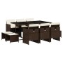 Set comedor de jardín 11 pzas y cojines ratán sintético marrón