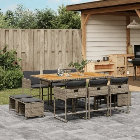 Set de comedor de jardín 11 pzas y cojines ratán sintético gris by , Garden sets - Ref: Foro24-3278101, Price: 661,31 €, Disc...