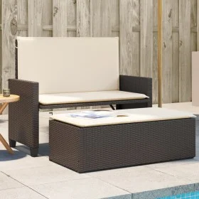 Banco de jardín con cojines y reposapiés ratán sintético marrón by , garden benches - Ref: Foro24-368408, Price: 258,30 €, Di...