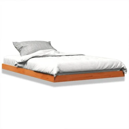 Solid pine wood bed frame in brown wax finish 120x190 cm by , Beds and slatted bases - Ref: Foro24-847156, Price: 87,50 €, Di...