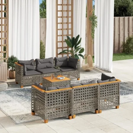 Set de sofás de jardín 7 pzas con cojines ratán sintético gris by , Garden sets - Ref: Foro24-3261741, Price: 589,49 €, Disco...