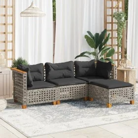 Set de sofás de jardín 4 pzas y cojines ratán sintético gris by , Garden sets - Ref: Foro24-3261783, Price: 331,30 €, Discoun...