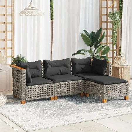 Set de sofás de jardín 4 pzas y cojines ratán sintético gris by , Garden sets - Ref: Foro24-3261783, Price: 331,30 €, Discoun...