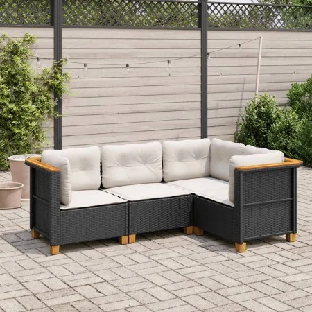 Juego de sofás jardín 4 pzas con cojines ratán sintético negro by , Garden sets - Ref: Foro24-3261797, Price: 339,39 €, Disco...