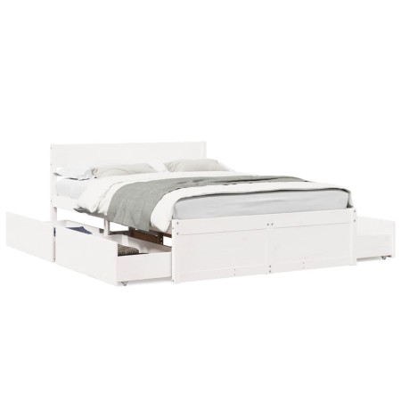 Bed frame with white pine wood drawers 120x200 cm by , Beds and slatted bases - Ref: Foro24-3282352, Price: 316,39 €, Discoun...