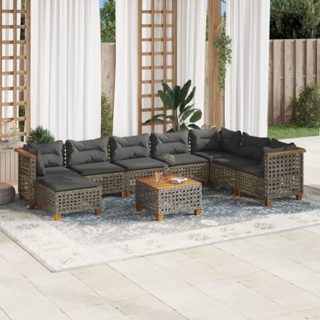 Gartenmöbel-Set 9-teilig mit grauen Polstern aus synthetischem Rattan von , Gartensets - Ref: Foro24-3261963, Preis: 725,58 €...