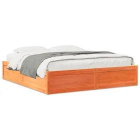 Solid pine wood bed frame in brown wax finish 120x200 cm by , Beds and slatted bases - Ref: Foro24-3282365, Price: 243,08 €, ...