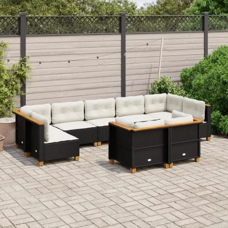 8-teiliges Gartensofa-Set und Kissen aus schwarzem Kunststoff-Rattan. von , Gartensets - Ref: Foro24-3261989, Preis: 640,82 €...