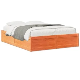 Solid pine wood bed frame in brown wax finish 160x200 cm by , Beds and slatted bases - Ref: Foro24-3282371, Price: 220,53 €, ...
