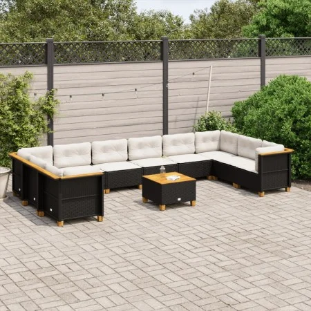 Set de sofás de jardín 11 pzas y cojines ratán sintético negro by , Garden sets - Ref: Foro24-3262025, Price: 894,75 €, Disco...