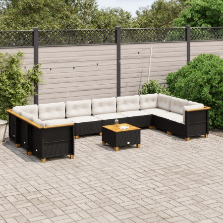 Set de sofás de jardín 11 pzas y cojines ratán sintético negro by , Garden sets - Ref: Foro24-3262025, Price: 815,15 €, Disco...