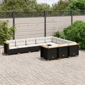 Set de sofás de jardín 10 pzas cojines ratán sintético negro by , Garden sets - Ref: Foro24-3262031, Price: 840,09 €, Discoun...