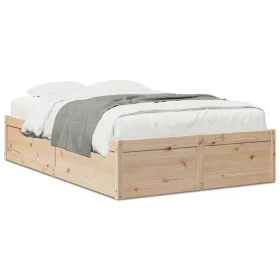 Solid pine wood bed frame 135x190 cm by , Beds and slatted bases - Ref: Foro24-3282384, Price: 171,25 €, Discount: %