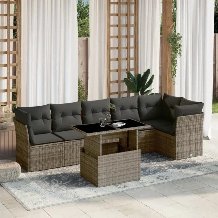 Gartensofagarnitur 7-teilig mit grauen Polstern aus synthetischem Rattan von , Gartensets - Ref: Foro24-3266600, Preis: 452,7...