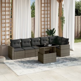 Gartensofagarnitur 7-teilig mit grauen Polstern aus synthetischem Rattan von , Gartensets - Ref: Foro24-3267290, Preis: 464,4...