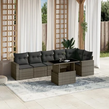 Gartensofagarnitur 7-teilig mit grauen Polstern aus synthetischem Rattan von , Gartensets - Ref: Foro24-3267290, Preis: 457,5...