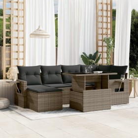 Gartensofagarnitur 7-teilig mit grauen Polstern aus synthetischem Rattan von , Gartensets - Ref: Foro24-3268050, Preis: 459,1...