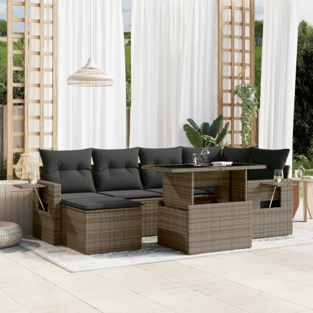 Set de sofás de jardín 7 pzas con cojines ratán sintético gris by , Garden sets - Ref: Foro24-3268050, Price: 459,17 €, Disco...