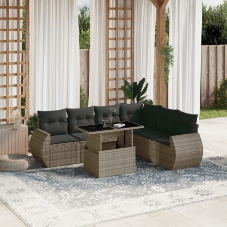 Gartensofagarnitur 7-teilig mit grauen Polstern aus synthetischem Rattan von , Gartensets - Ref: Foro24-3268560, Preis: 488,5...