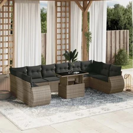 Gartensofagarnitur 11-teilig mit grauen Polstern aus synthetischem Rattan von , Gartensets - Ref: Foro24-3268780, Preis: 765,...