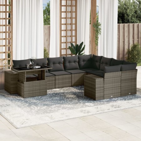 Set de sofás de jardín 10 pzas con cojines ratán sintético gris by , Garden sets - Ref: Foro24-3269400, Price: 654,19 €, Disc...