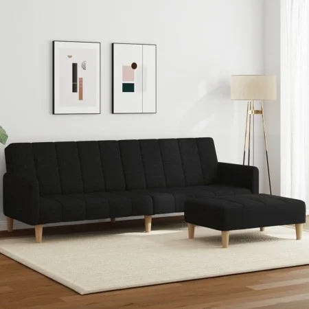 Sofá cama de 2 plazas con taburete tela negro by , Sofas - Ref: Foro24-3258090, Price: 356,38 €, Discount: %