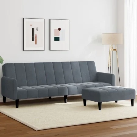 Zweiplätziges Schlafsofa mit dunkelgrauem Samt-Hocker. von , Sofas - Ref: Foro24-3258099, Preis: 334,01 €, Rabatt: %
