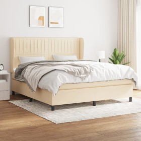 Cama box spring con colchón tela color crema 180x200 cm de , Camas y somieres - Ref: Foro24-3128146, Precio: 665,39 €, Descue...