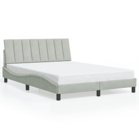 Bed frame with light gray velvet and LED lights 140x190 cm by , Beds and slatted bases - Ref: Foro24-3213775, Price: 205,94 €...