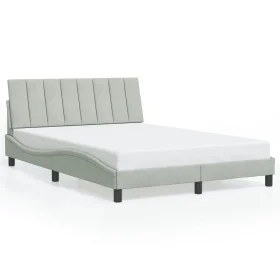Bed frame with light gray velvet and LED lights 140x190 cm by , Beds and slatted bases - Ref: Foro24-3213775, Price: 206,61 €...