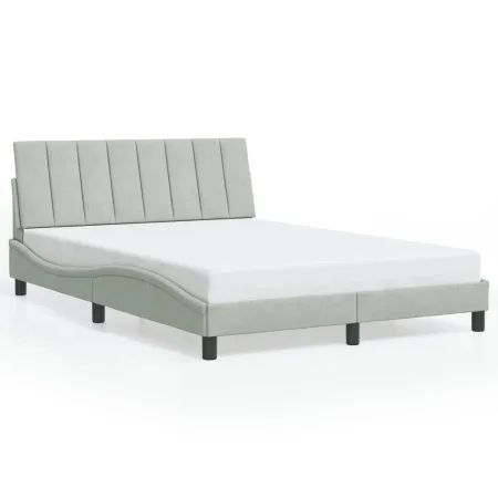 Bed frame with light gray velvet and LED lights 140x190 cm by , Beds and slatted bases - Ref: Foro24-3213775, Price: 206,61 €...