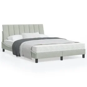 Bed frame with light gray velvet headboard 140x190cm by , Beds and slatted bases - Ref: Foro24-3207843, Price: 198,08 €, Disc...