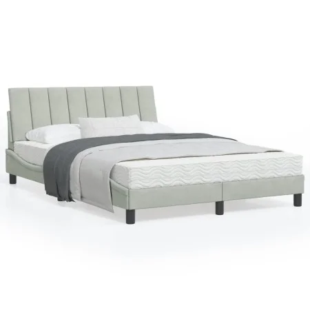 Bed frame with light gray velvet headboard 140x190cm by , Beds and slatted bases - Ref: Foro24-3207843, Price: 198,08 €, Disc...
