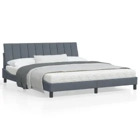 Estructura cama con cabecero terciopelo gris oscuro 180x200 cm de , Camas y somieres - Ref: Foro24-3207862, Precio: 250,76 €,...