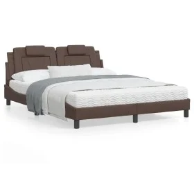 Bed frame with brown synthetic leather headboard 160x200 cm by , Beds and slatted bases - Ref: Foro24-3208105, Price: 235,05 ...