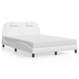 Bed frame with LED lights in white synthetic leather 140x190 cm by , Beds and slatted bases - Ref: Foro24-3214016, Price: 237...