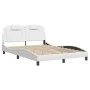 Bed frame with LED lights in white synthetic leather 140x190 cm by , Beds and slatted bases - Ref: Foro24-3214016, Price: 237...