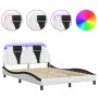 Bed frame with LED lights, white and black synthetic leather, 140x200 cm. by , Beds and slatted bases - Ref: Foro24-3214028, ...