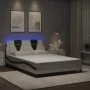 Bed frame with LED lights, white and black synthetic leather, 140x200 cm. by , Beds and slatted bases - Ref: Foro24-3214028, ...
