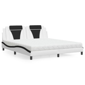 Cama con colchón cuero sintético blanco y negro 180x200 cm de , Camas y somieres - Ref: Foro24-3208816, Precio: 459,59 €, Des...