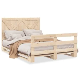 Solid pine wood bed frame with headboard 160x200 cm by , Beds and slatted bases - Ref: Foro24-3281577, Price: 231,46 €, Disco...