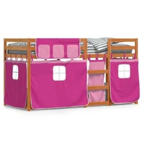 Solid pine wood bunk bed with curtains 90x190 cm by , Beds and slatted bases - Ref: Foro24-3283951, Price: 177,93 €, Discount: %