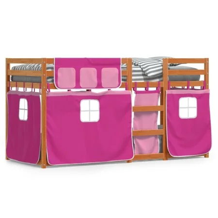 Solid pine wood bunk bed with curtains 90x190 cm by , Beds and slatted bases - Ref: Foro24-3283951, Price: 175,27 €, Discount: %