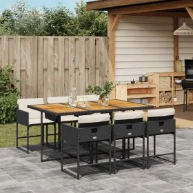 Set de comedor de jardín 7 pzas y cojines ratán sintético negro by , Garden sets - Ref: Foro24-3278042, Price: 530,39 €, Disc...