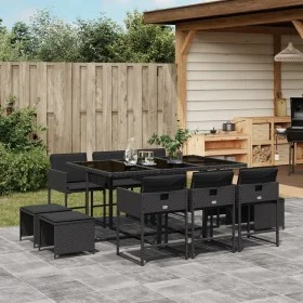11-teiliges Gartenspeiseset mit schwarzen Polstern aus synthetischem Rattan. von , Gartensets - Ref: Foro24-3278094, Preis: 6...